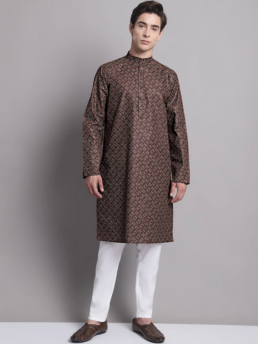 Coffee Brown Printed Mens Kurta - Shop Indian Kurta for Men