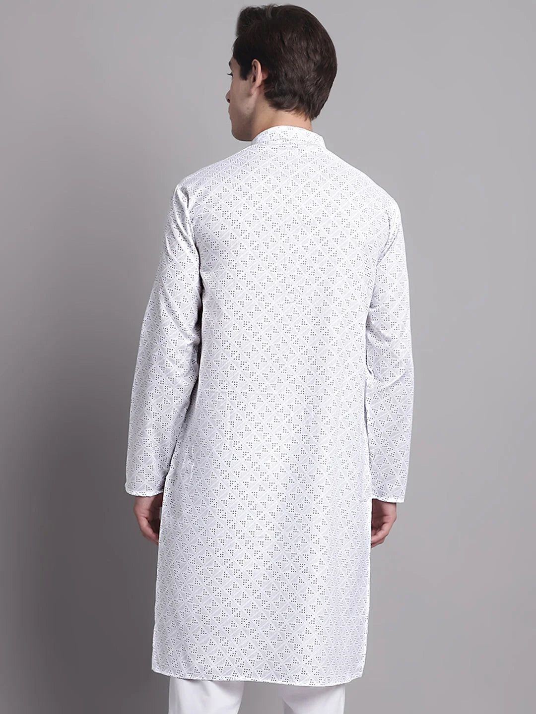 White Printed Mens Kurta - Pure Cotton Indian Kurta for Men