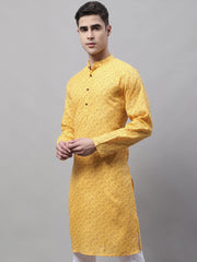 Men's Yellow Printed Pure Cotton Kurtas-KO-687