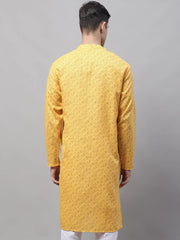 Men's Yellow Printed Pure Cotton Kurtas-KO-687