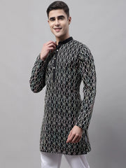 Men's Black and Multi Coloured Embroidered Straight Kurtas-KO-689