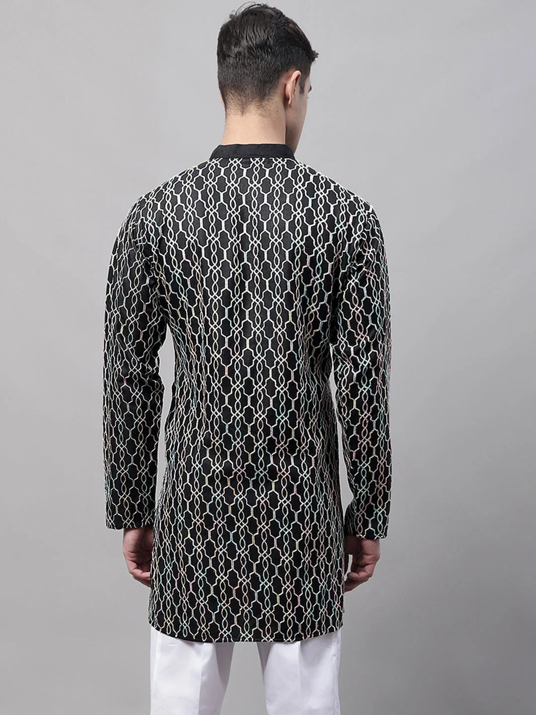 Black Embroidered Mens Kurta - Cotton Indian Kurta for Men