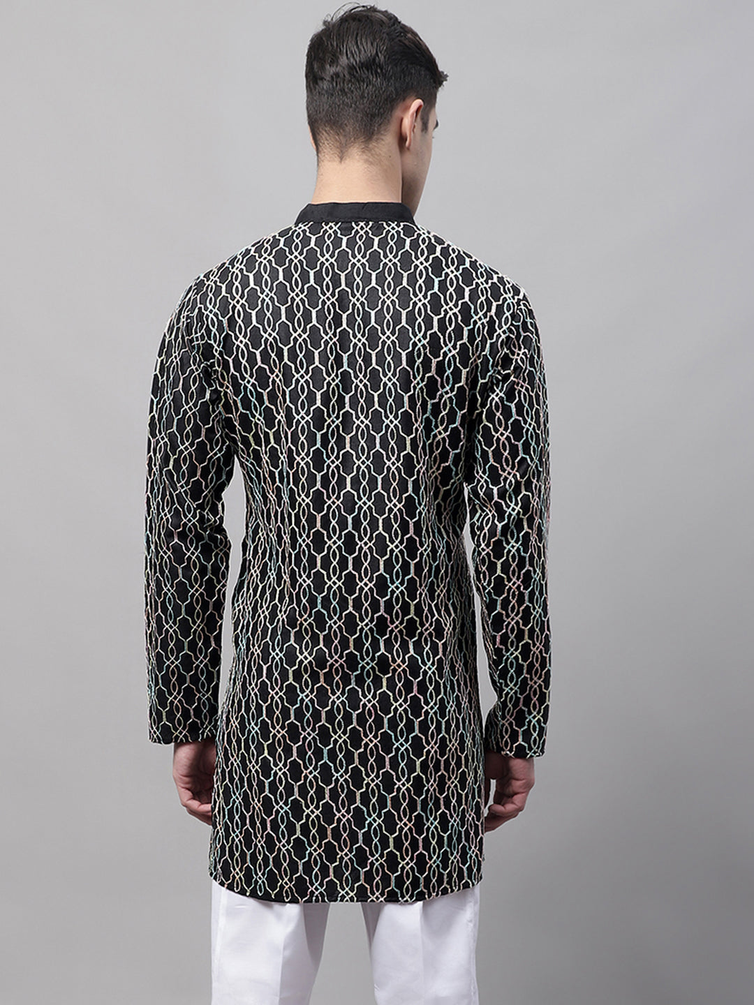 Black Embroidered Mens Kurta - Cotton Indian Kurta for Men