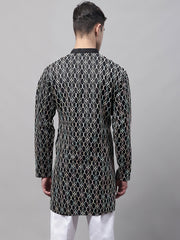 Men's Black and Multi Coloured Embroidered Straight Kurtas-KO-689