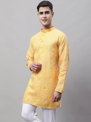 Men's Mustard and Multi Coloured Embroidered Straight Kurtas-KO-689