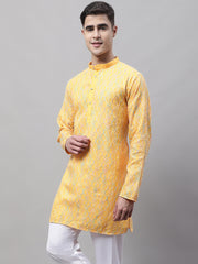 Men's Mustard and Multi Coloured Embroidered Straight Kurtas-KO-689