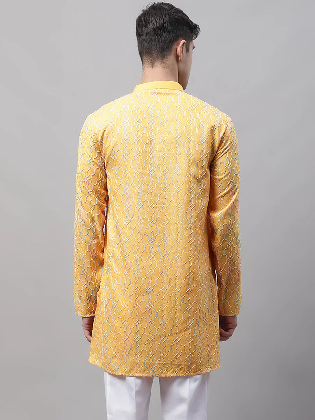 Mustard Embroidered Mens Kurta - Cotton Indian Kurta for Men