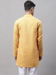 Men's Mustard and Multi Coloured Embroidered Straight Kurtas-KO-689