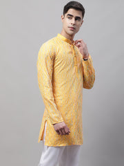 Men's Mustard and Multi Coloured Embroidered Straight Kurtas-KO-689