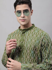 Men's Olive Green and Multi Coloured Embroidered Straight Kurtas-KO-689
