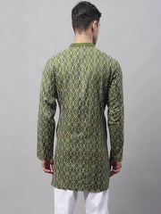 Men's Olive Green and Multi Coloured Embroidered Straight Kurtas-KO-689