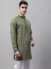 Men's Olive Green and Multi Coloured Embroidered Straight Kurtas-KO-689
