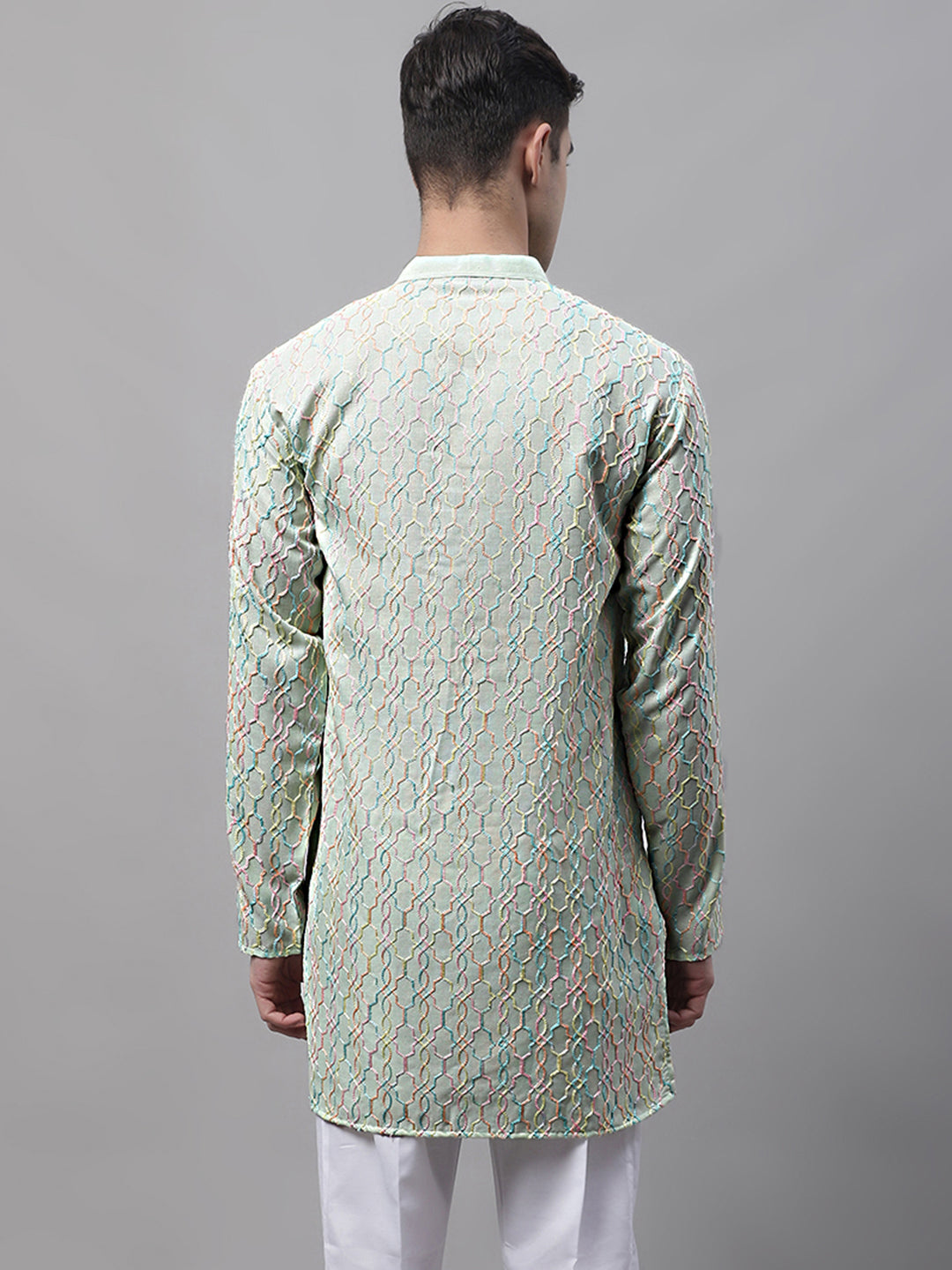 Pista Green Embroidered Mens Kurta - Indian Kurta for Men
