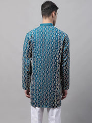 Men's Teal Blue and Multi Coloured Embroidered Straight Kurtas-KO-689