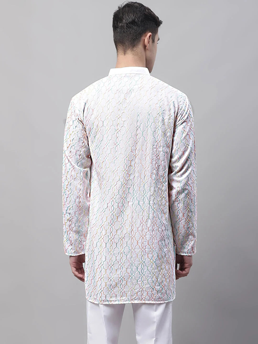 White Embroidered Mens Kurta - Cotton Indian Kurta for Men