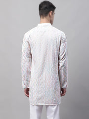 Men's White and Multi Coloured Embroidered Straight Kurtas-KO-689