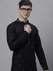 Men's Black Embroidered Straight Kurtas-KO-690