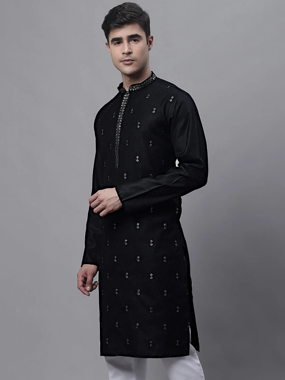 Black Embroidered Straight Men's Kurta | Indian Kurta Online