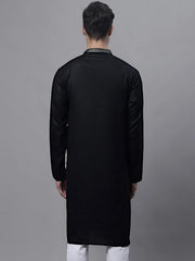 Men's Black Embroidered Straight Kurtas-KO-690