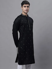 Men's Black Embroidered Straight Kurtas-KO-690