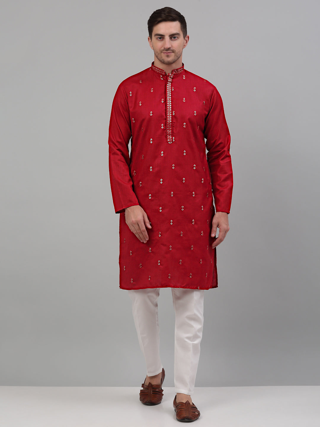 DesiQlo Men Embroidered Kurta Only - Maroon - KO_690Maroon_S