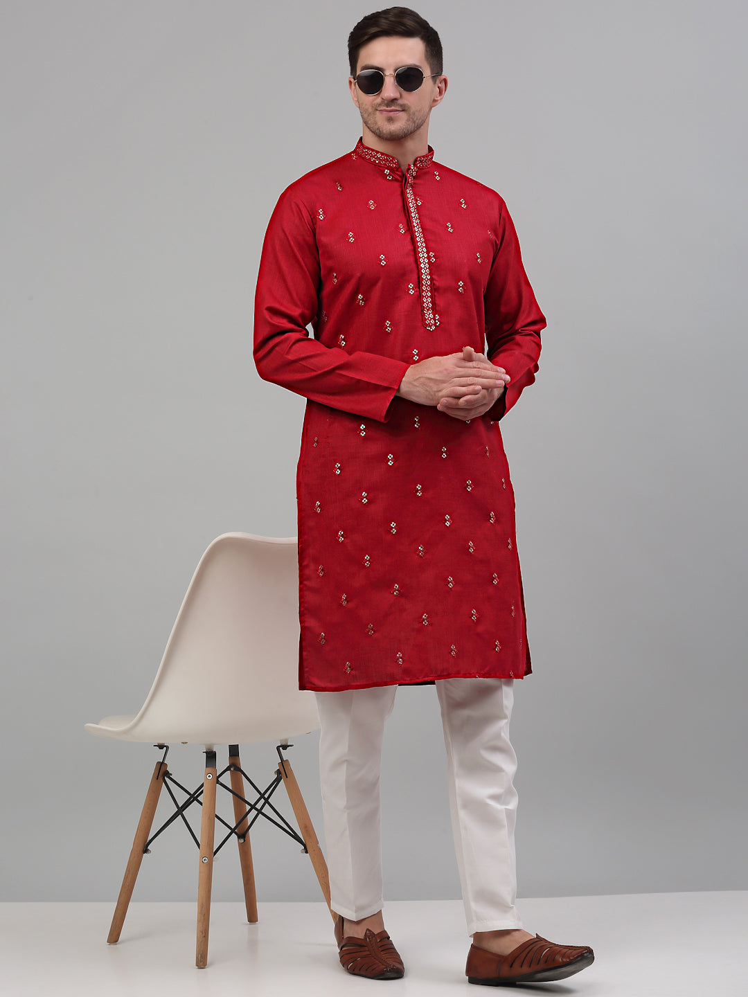 DesiQlo Men Embroidered Kurta Only - Maroon - KO_690Maroon_S