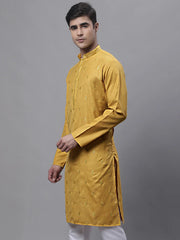 Men's Mustard Embroidered Straight Kurtas-KO-690