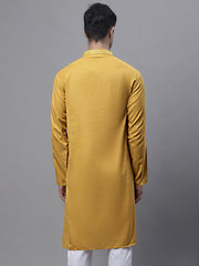 Men's Mustard Embroidered Straight Kurtas-KO-690