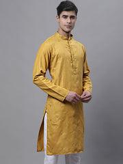 Men's Mustard Embroidered Straight Kurtas-KO-690