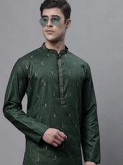 Men's Olive Green Embroidered Straight Kurtas-KO-690