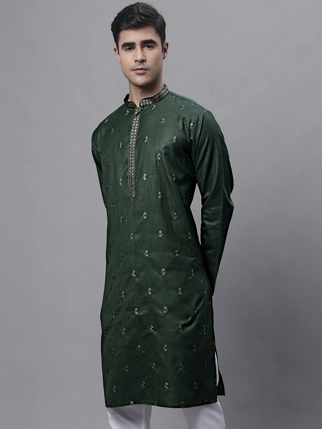 Olive Green Embroidered Men's Kurta | Indian Kurta Fashion