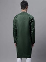 Men's Olive Green Embroidered Straight Kurtas-KO-690