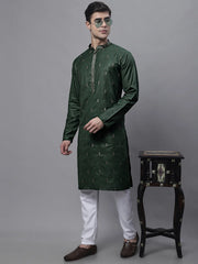 Men's Olive Green Embroidered Straight Kurtas-KO-690
