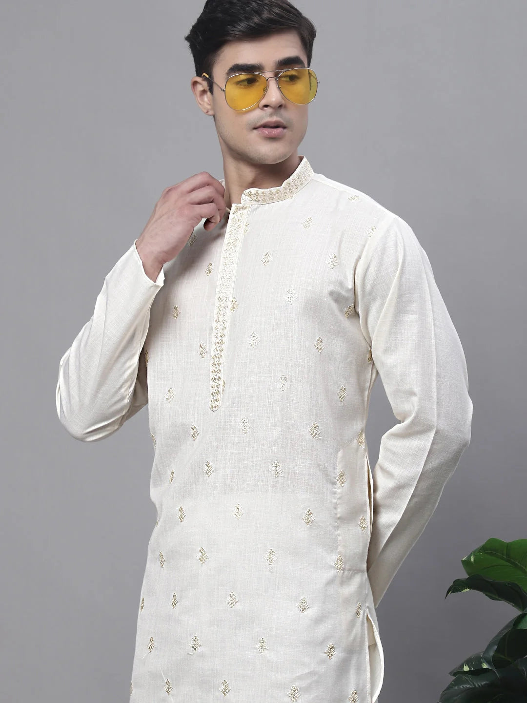 Men's White Embroidered Kurta - Indian Kurta for Men