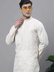 Men's White Embroidered Straight Kurtas-KO-690