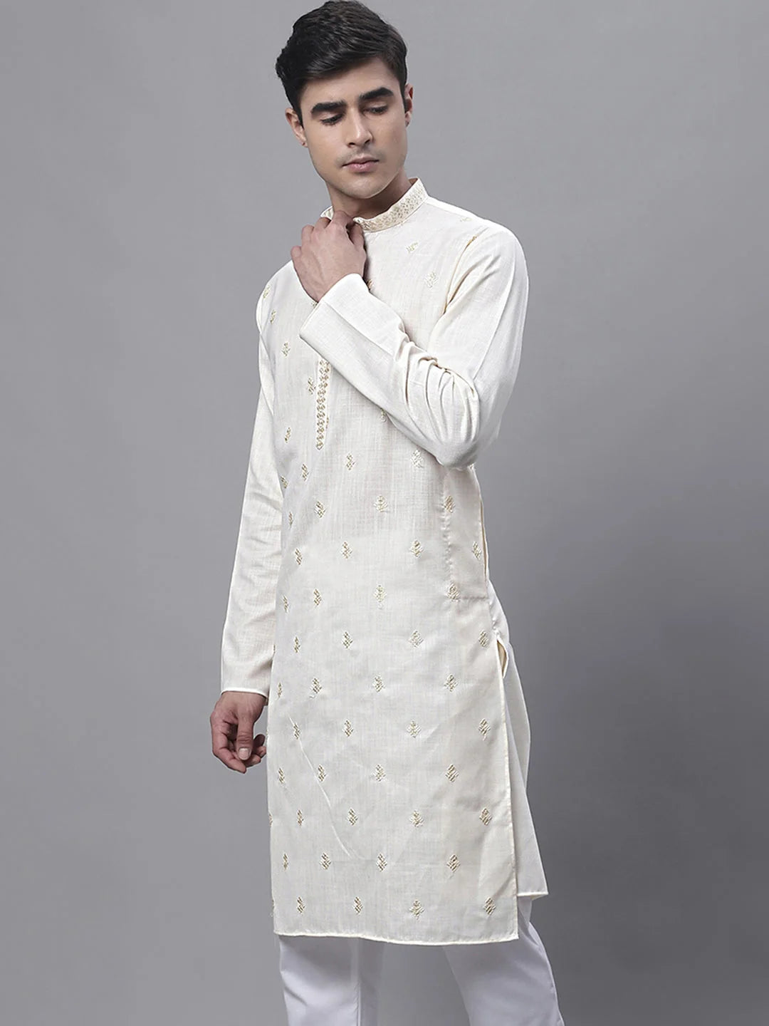 Men's White Embroidered Kurta - Indian Kurta for Men