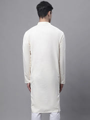 Men's White Embroidered Straight Kurtas-KO-690