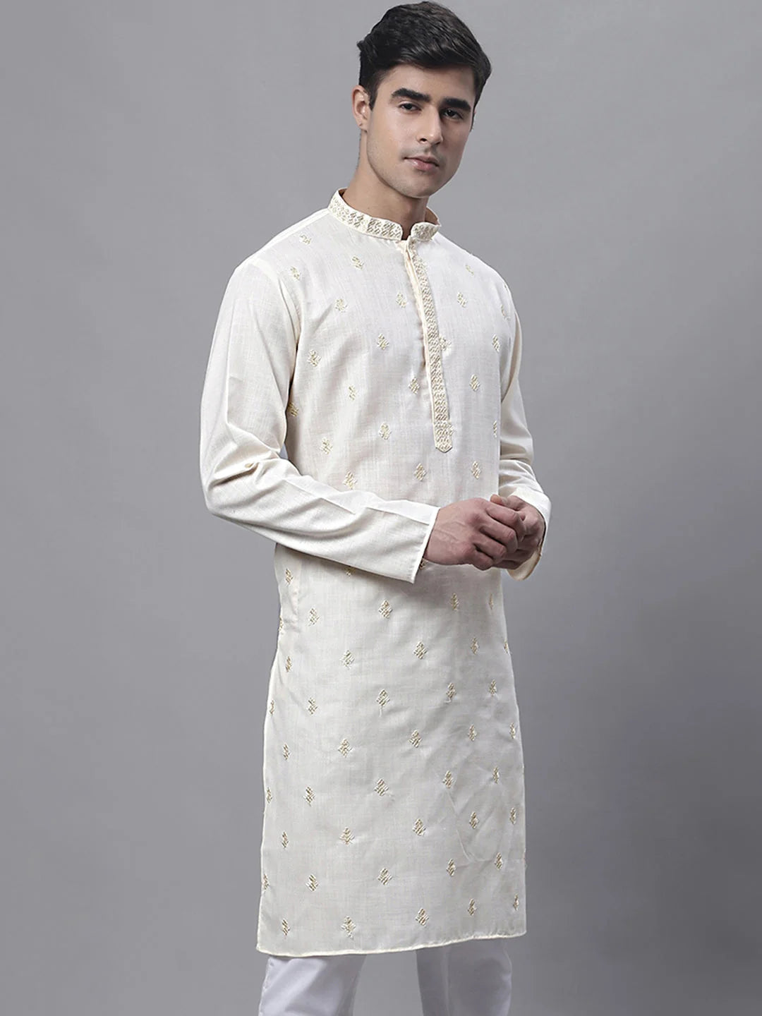Men's White Embroidered Kurta - Indian Kurta for Men