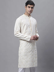 Men's White Embroidered Straight Kurtas-KO-690