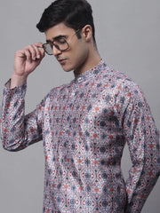 Men's Blue Digital Printed Kurtas-KO-691