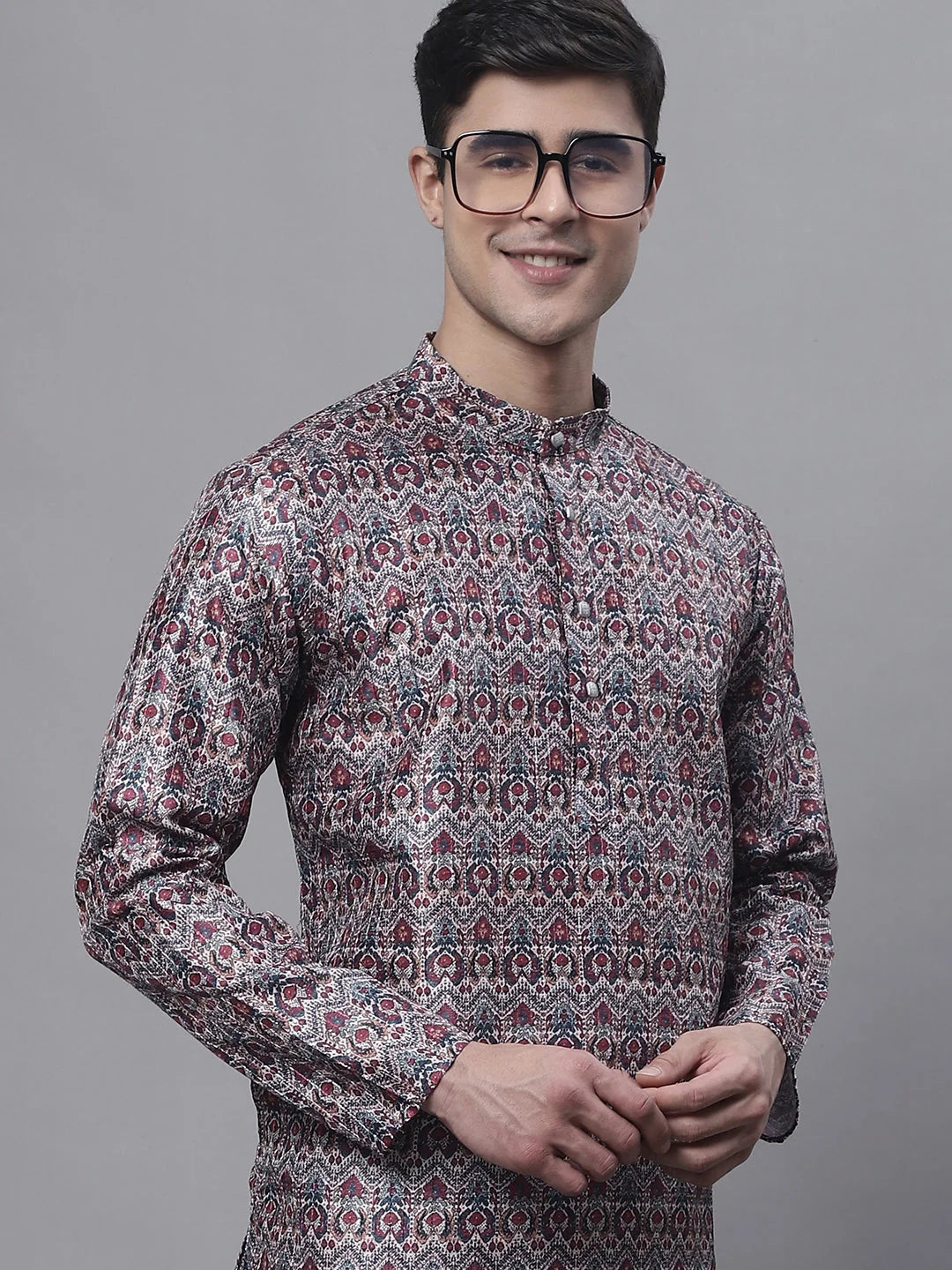 Maroon Digital Printed Kurta - Indian Kurta for Men Online