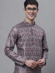 Men's Maroon Digital Printed Kurtas-KO-691