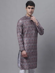 Men's Maroon Digital Printed Kurtas-KO-691