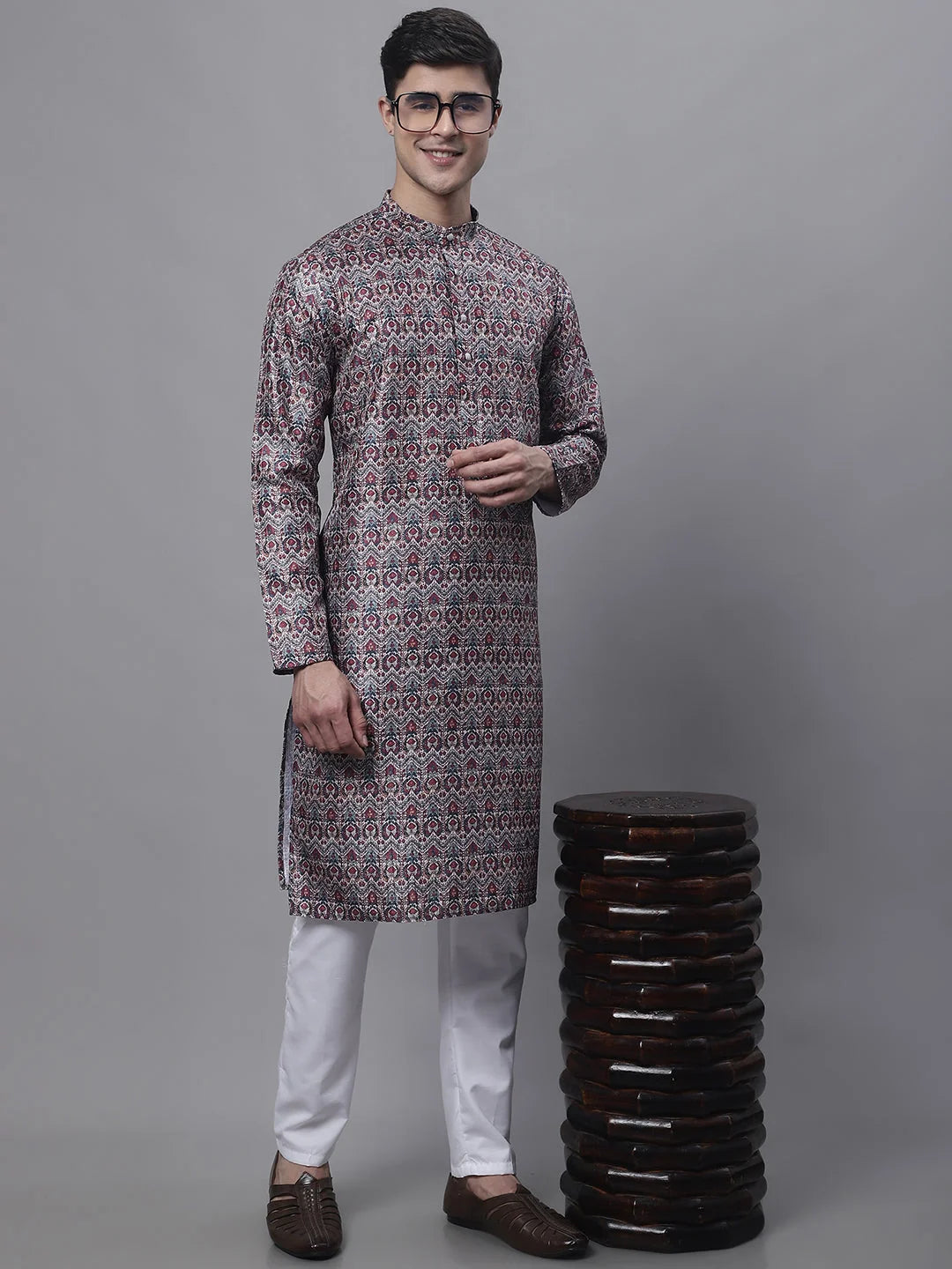 Maroon Digital Printed Kurta - Indian Kurta for Men Online