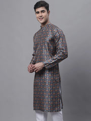 Men's Navy Digital Printed Kurtas-KO-691