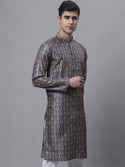 Men's Navy Digital Printed Kurtas-KO-691