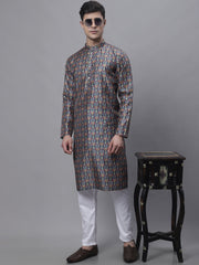 Men's Navy Digital Printed Kurtas-KO-691