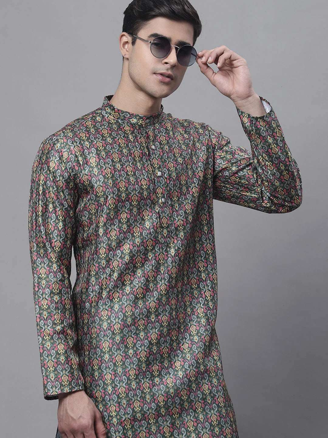 Men's Olive Green Digital Printed Kurtas-KO-691
