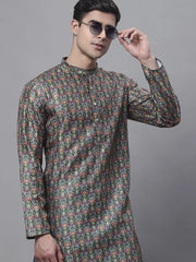 Men's Olive Green Digital Printed Kurtas-KO-691