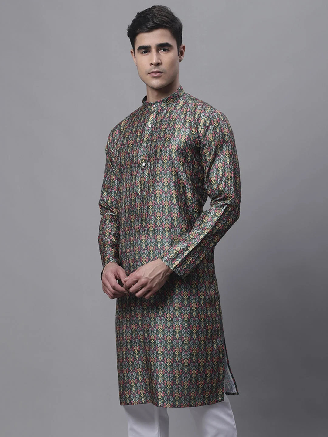 Olive Green Digital Printed Kurta - Mens Kurta Fashion